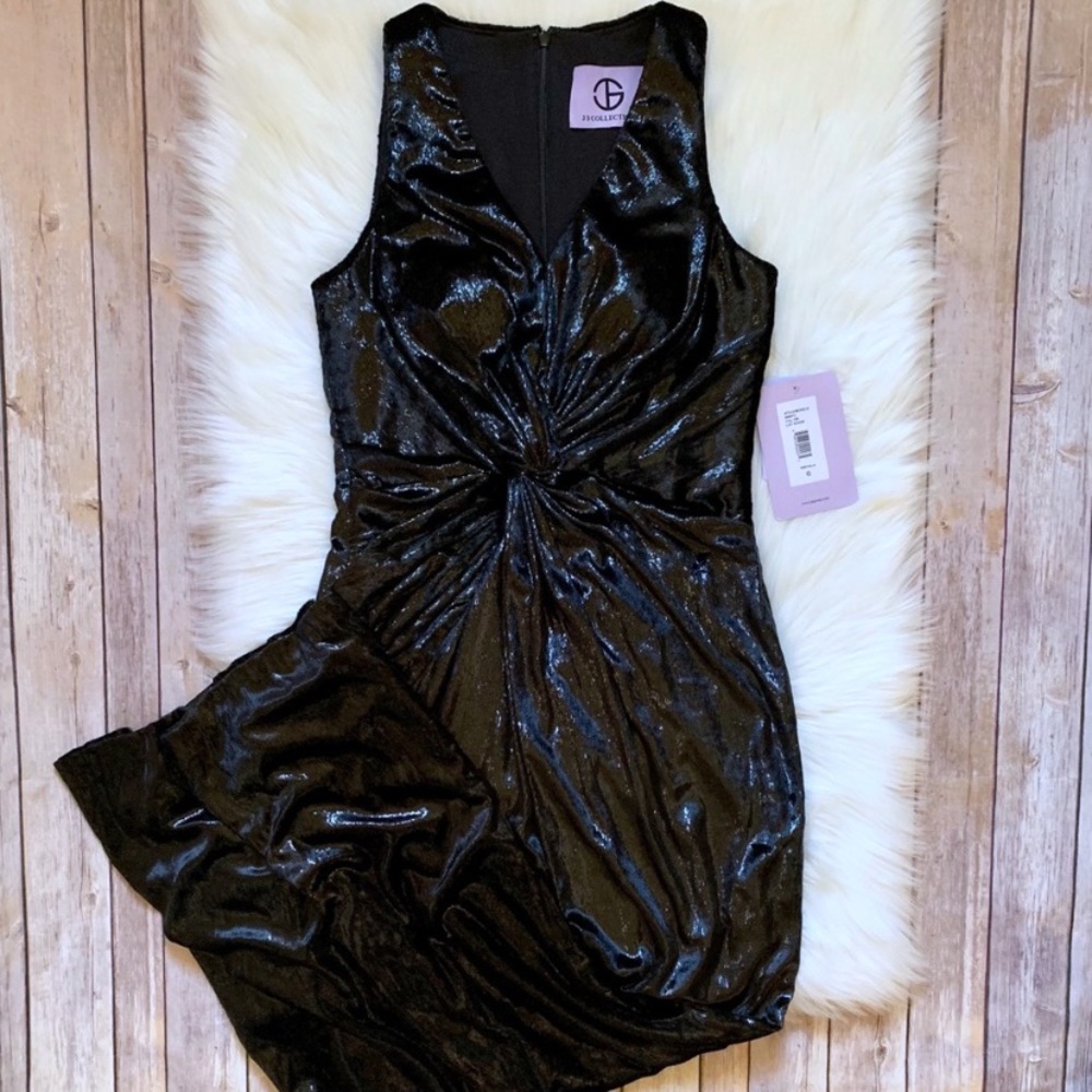 JS Collections Sparkling Black Velvet Twist Gown - Picture 3 of 8